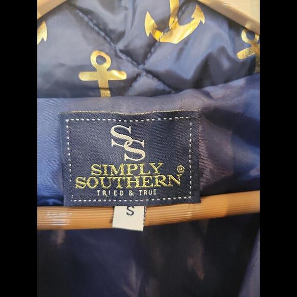 Simply Southern Size Small Navy Blue Puffer‎ Vest Gold Anchors - Picture 2 of 4